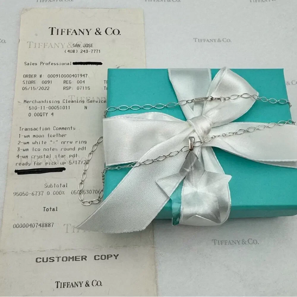 Tiffany & Co. Crystal Star Pendant Necklace Sterling Silver Chain Gift Box